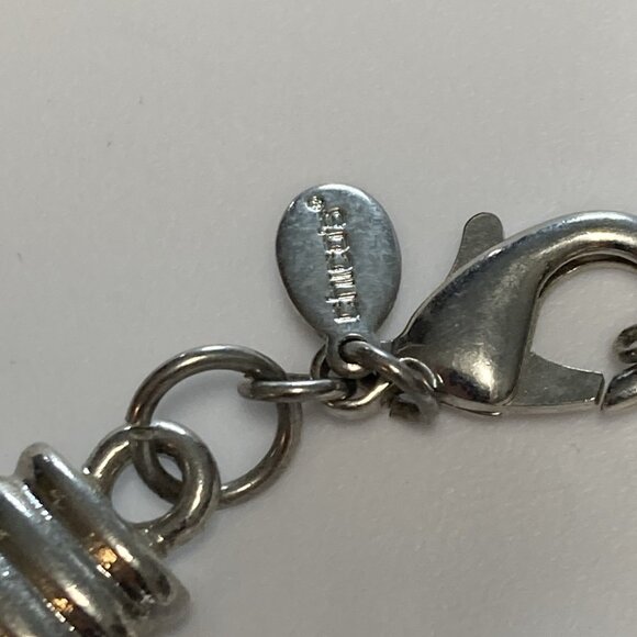 Chicos Bib Necklace Chunky Silvertone Enamel Deco Style Choker Modern Costume - Picture 6 of 10